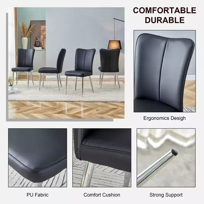 Sedie da pranzo, sedie da pranzo imbottite moderne minimaliste con schienale e gambe in metallo, nere