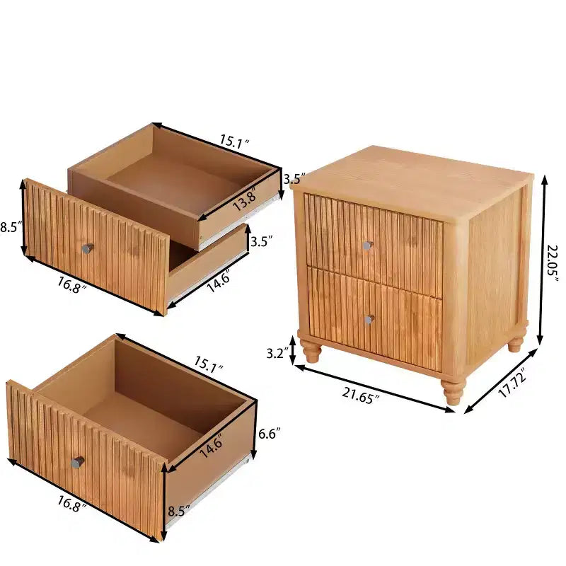 Set of 2 Fluted Nightstands, 22 Mid-Century Modern Bedside Tables with 3 Drawers & Solid Wood Legs - Panipeachy