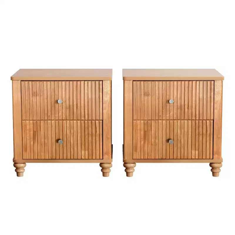 Set of 2 Fluted Nightstands, 22 Mid-Century Modern Bedside Tables with 3 Drawers & Solid Wood Legs - Panipeachy