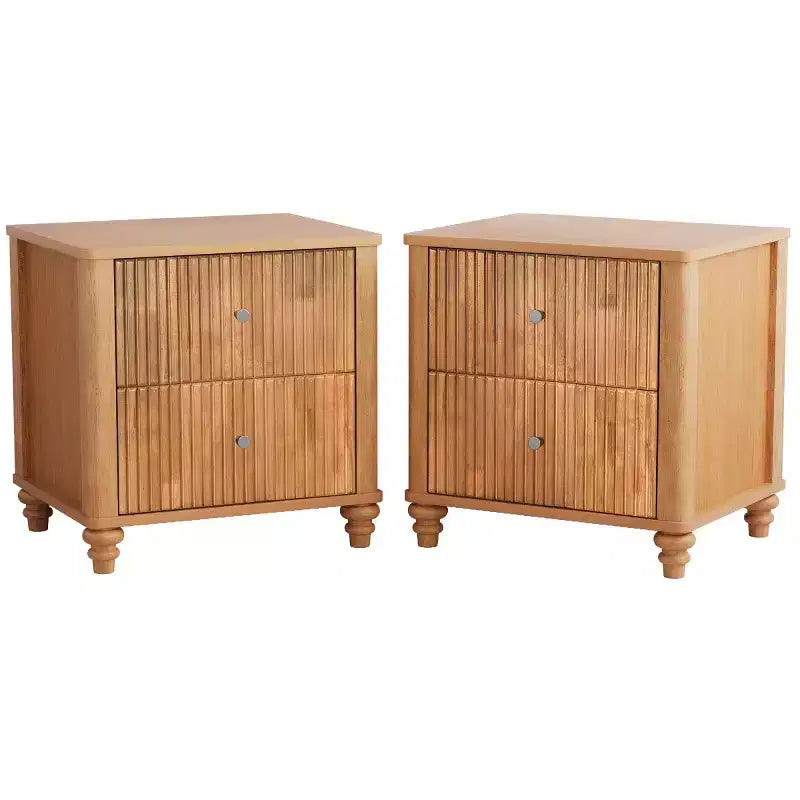Set of 2 Fluted Nightstands, 22 Mid-Century Modern Bedside Tables with 3 Drawers & Solid Wood Legs - Panipeachy