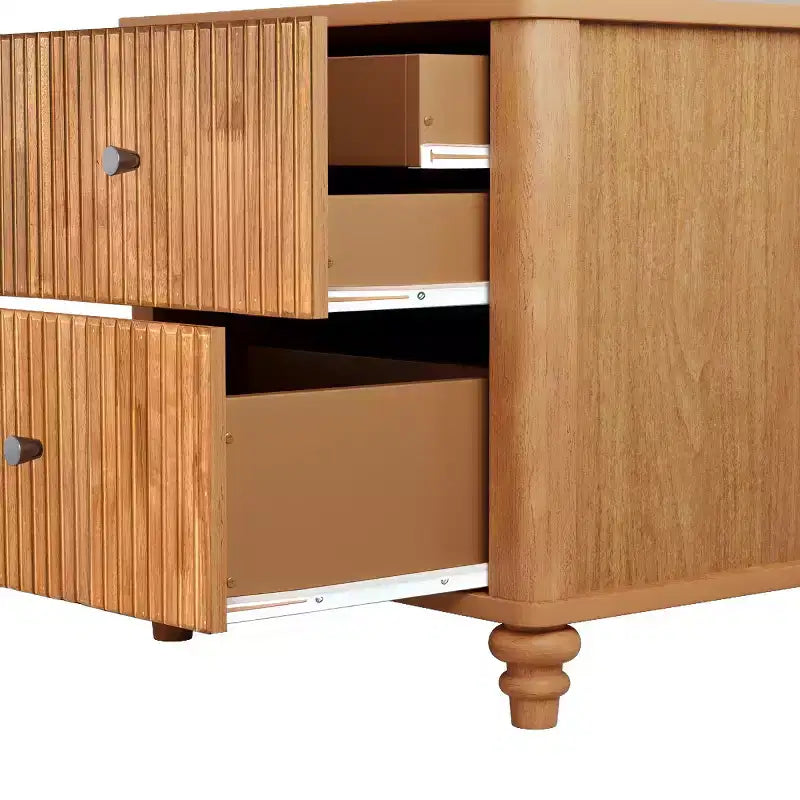 Set of 2 Fluted Nightstands, 22 Mid-Century Modern Bedside Tables with 3 Drawers & Solid Wood Legs - Panipeachy