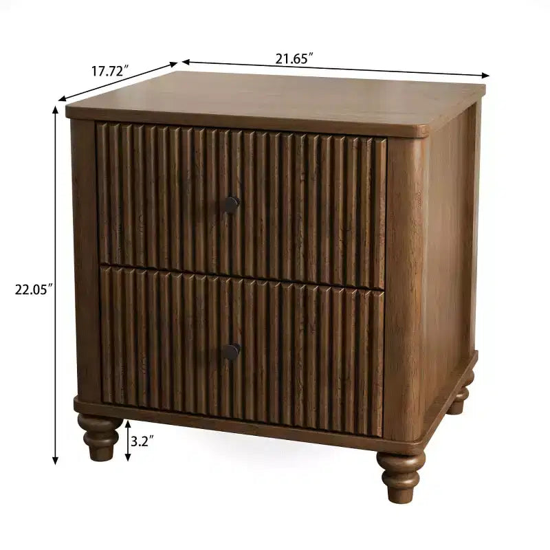 Set of 2 Fluted Nightstands, 22 Mid-Century Modern Bedside Tables with 3 Drawers & Solid Wood Legs - Panipeachy