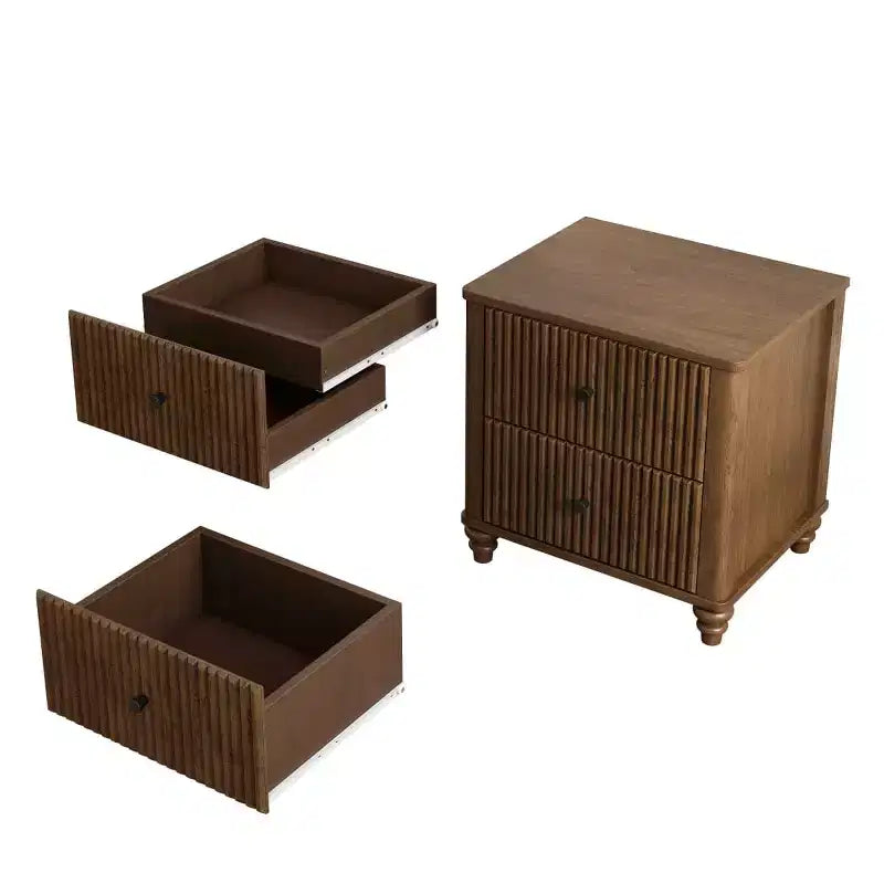 Set of 2 Fluted Nightstands, 22 Mid-Century Modern Bedside Tables with 3 Drawers & Solid Wood Legs - Panipeachy