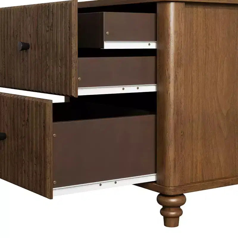 Set of 2 Fluted Nightstands, 22 Mid-Century Modern Bedside Tables with 3 Drawers & Solid Wood Legs - Panipeachy
