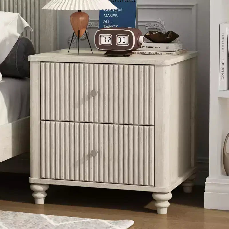 Set of 2 Fluted Nightstands, 22 Mid-Century Modern Bedside Tables with 3 Drawers & Solid Wood Legs - Panipeachy