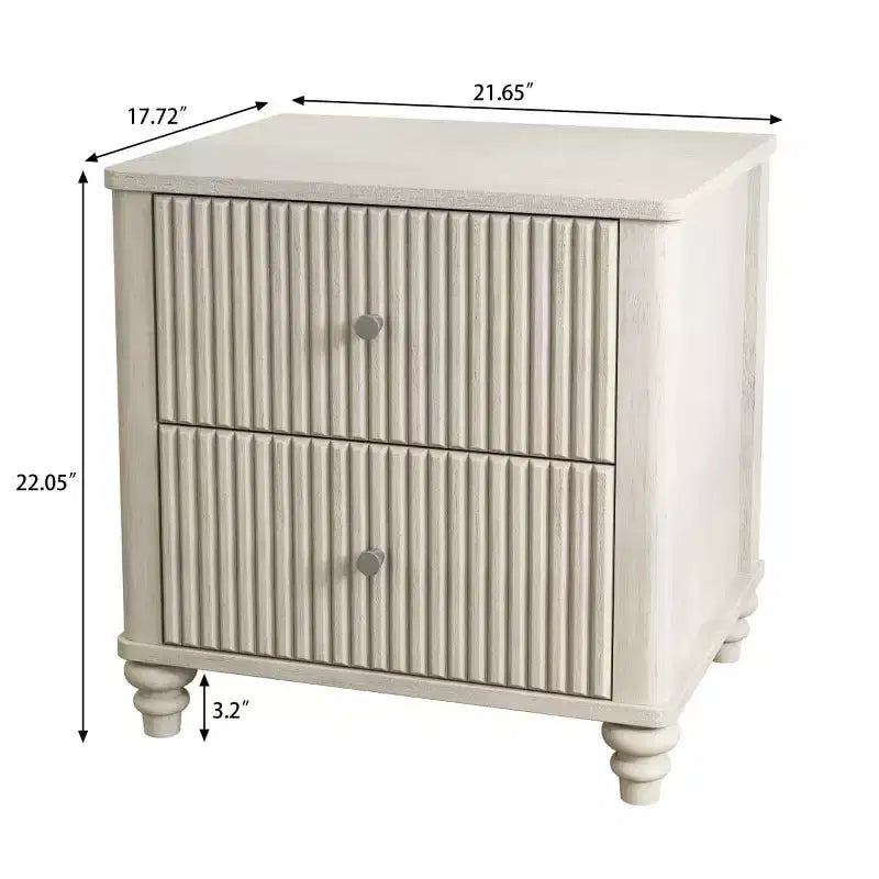 Set of 2 Fluted Nightstands, 22 Mid-Century Modern Bedside Tables with 3 Drawers & Solid Wood Legs - Panipeachy