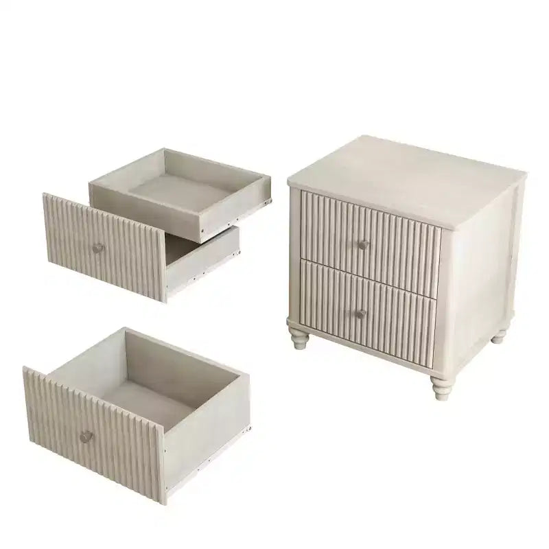 Set of 2 Fluted Nightstands, 22 Mid-Century Modern Bedside Tables with 3 Drawers & Solid Wood Legs - Panipeachy