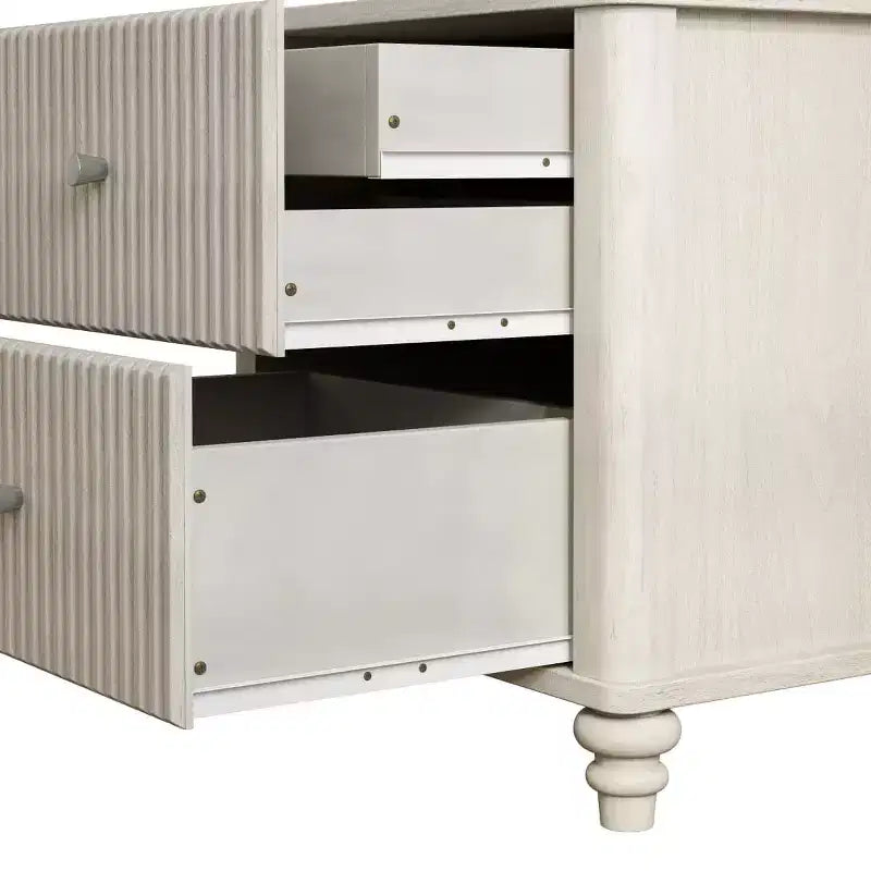 Set of 2 Fluted Nightstands, 22 Mid-Century Modern Bedside Tables with 3 Drawers & Solid Wood Legs - Panipeachy
