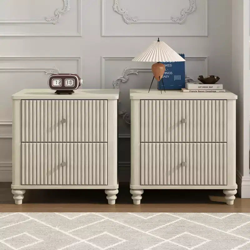 Set of 2 Fluted Nightstands, 22 Mid-Century Modern Bedside Tables with 3 Drawers & Solid Wood Legs - Panipeachy
