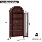 Dispensa da Cucina Ad Arco - Scaffale Rustico a 5 Ripiani con Ripiano Regolabile e 2 Grandi Ante in Vetro, Armadio Contenitore Versatile