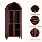 Dispensa da Cucina Ad Arco - Scaffale Rustico a 5 Ripiani con Ripiano Regolabile e 2 Grandi Ante in Vetro, Armadio Contenitore Versatile