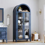 Dispensa da Cucina Ad Arco - Scaffale Rustico a 5 Ripiani con Ripiano Regolabile e 2 Grandi Ante in Vetro, Armadio Contenitore Versatile