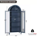 Dispensa da Cucina Ad Arco - Scaffale Rustico a 5 Ripiani con Ripiano Regolabile e 2 Grandi Ante in Vetro, Armadio Contenitore Versatile