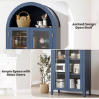 Dispensa da Cucina Ad Arco - Scaffale Rustico a 5 Ripiani con Ripiano Regolabile e 2 Grandi Ante in Vetro, Armadio Contenitore Versatile