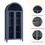 Dispensa da Cucina Ad Arco - Scaffale Rustico a 5 Ripiani con Ripiano Regolabile e 2 Grandi Ante in Vetro, Armadio Contenitore Versatile