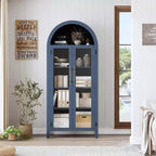 Dispensa da Cucina Ad Arco - Scaffale Rustico a 5 Ripiani con Ripiano Regolabile e 2 Grandi Ante in Vetro, Armadio Contenitore Versatile