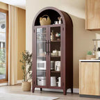 Dispensa da Cucina Ad Arco - Scaffale Rustico a 5 Ripiani con Ripiano Regolabile e 2 Grandi Ante in Vetro, Armadio Contenitore Versatile