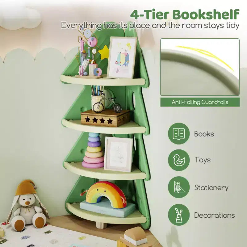 Gymax 4-Tier Tree Bookshelf w/Star Stickers for Kids Room Playroom Daycare & Nursery