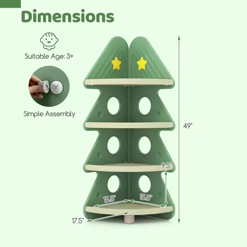 Gymax 4-Tier Tree Bookshelf w/Star Stickers for Kids Room Playroom Daycare & Nursery