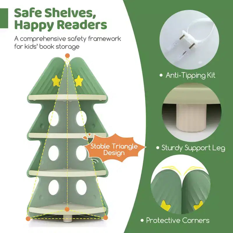 Gymax 4-Tier Tree Bookshelf w/Star Stickers for Kids Room Playroom Daycare & Nursery