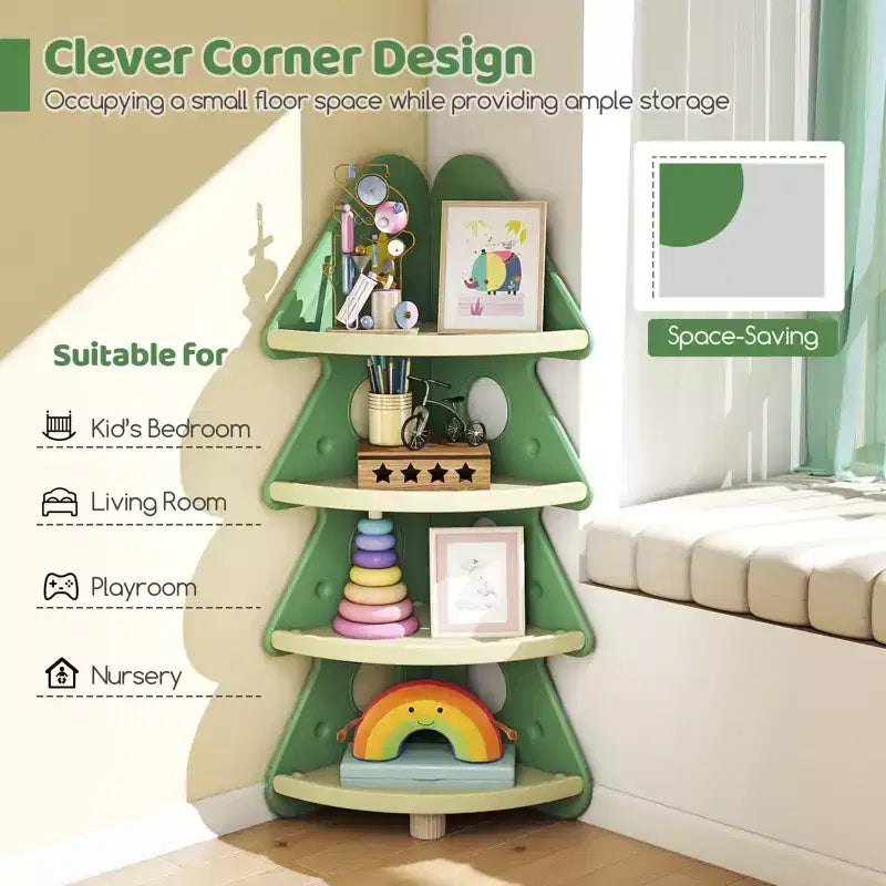 Gymax 4-Tier Tree Bookshelf w/Star Stickers for Kids Room Playroom Daycare & Nursery