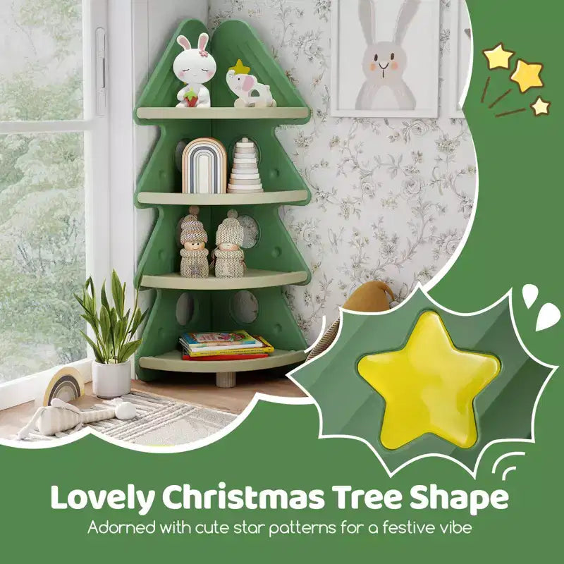 Gymax 4-Tier Tree Bookshelf w/Star Stickers for Kids Room Playroom Daycare & Nursery