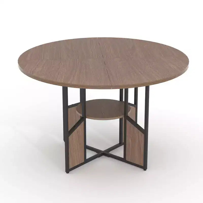 Tavolo da Pranzo Rotondo per 4-6 Persone - Tavolo da Cucina Circolare Modern Farmhouse in Legno con Ripiano Contenitore, Piano del Tavolo Impermeabile, Mobili per Angolo Colazione