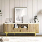 MDF Round Wave Pattern Four-Door TV Stand 70 Large Luxury Entertainment Center, Adjustable Shelves