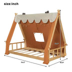 Letti a baldacchino a casetta singoli/matrimoniali con tenda e luci decorative, giroletto a piattaforma per bambini e ragazzi, nessuna rete a molle necessaria