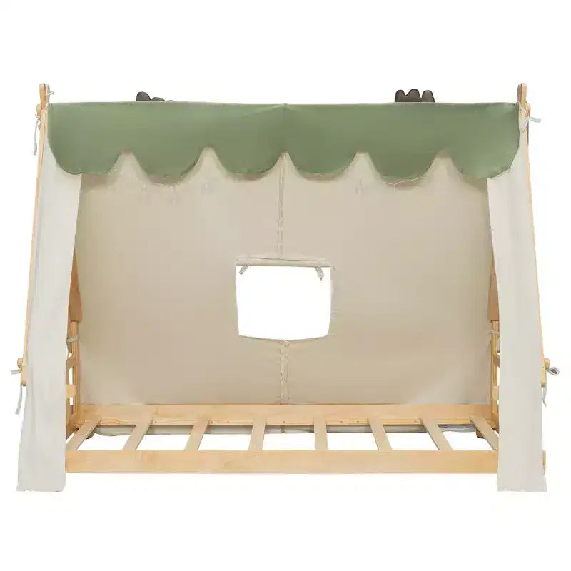 Letti a baldacchino a casetta singoli/matrimoniali con tenda e luci decorative, giroletto a piattaforma per bambini e ragazzi, nessuna rete a molle necessaria