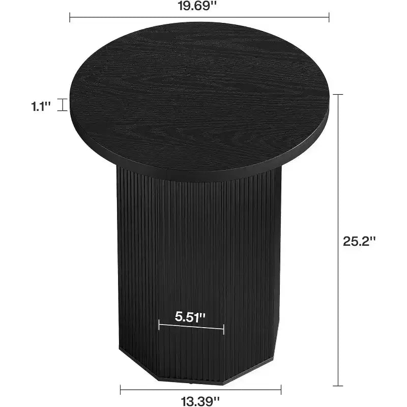 Tavolino Rotondo, Tavolino da Divano con Piedistallo Stile Fattoria, Comodino in Legno Scanalato, Tavolino da Caffè per Soggiorno, Camera da Letto, Nero