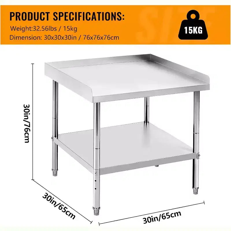 Table de travail commerciale en acier inoxydable réglable en hauteur - Capacité de 180 kg, 2 rebords de sécurité, robuste pour cuisine de restaurant et préparation alimentaire