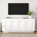 TV Stand for TVs up to 75/80inch, Modern Entertainment Center with Storage , Curved TV Media Console with Shelves for Living Room, White