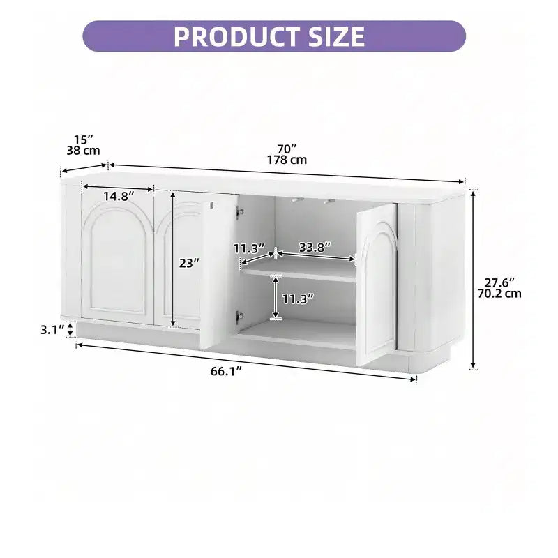 TV Stand for TVs up to 75/80inch, Modern Entertainment Center with Storage , Curved TV Media Console with Shelves for Living Room, White