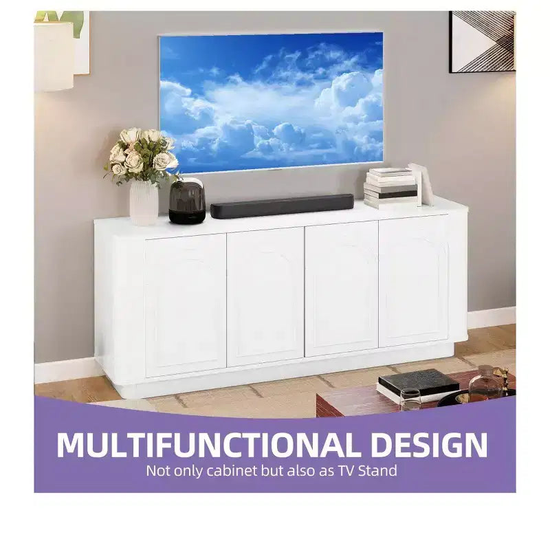 TV Stand for TVs up to 75/80inch, Modern Entertainment Center with Storage , Curved TV Media Console with Shelves for Living Room, White
