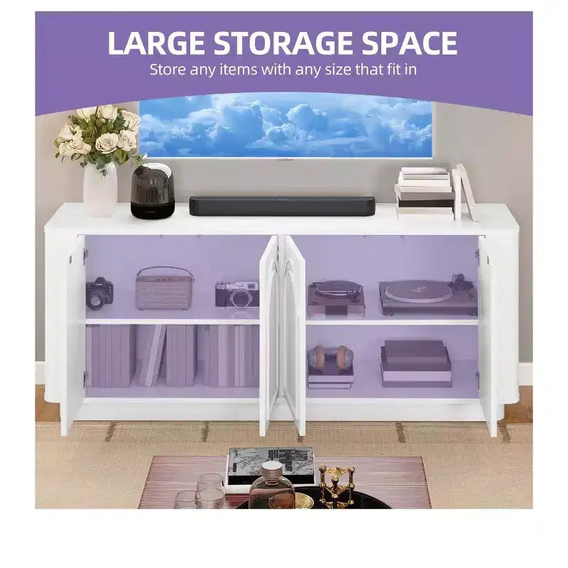 TV Stand for TVs up to 75/80inch, Modern Entertainment Center with Storage , Curved TV Media Console with Shelves for Living Room, White