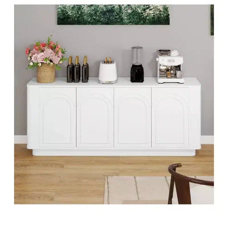 TV Stand for TVs up to 75/80inch, Modern Entertainment Center with Storage , Curved TV Media Console with Shelves for Living Room, White