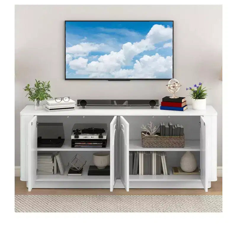 TV Stand for TVs up to 75/80inch, Modern Entertainment Center with Storage , Curved TV Media Console with Shelves for Living Room, White