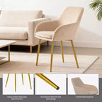 Sedie da pranzo moderne imbottite in velluto con gambe in metallo dorato ()