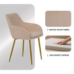 Sedie da pranzo moderne imbottite in velluto con gambe in metallo dorato ()