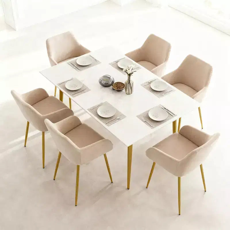 Sedie da pranzo moderne imbottite in velluto con gambe in metallo dorato ()