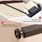 Letto a piattaforma imbottito king size, struttura letto in metallo e legno massiccio con testiera in velluto dalla forma speciale