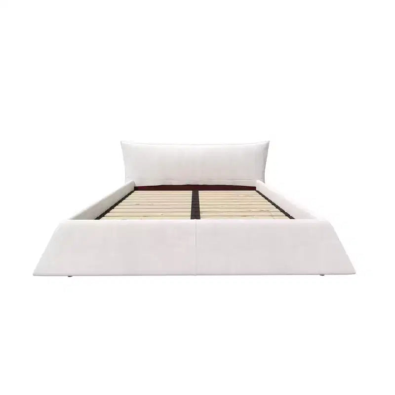 Letto a piattaforma imbottito king size, struttura letto in metallo e legno massiccio con testiera in velluto dalla forma speciale