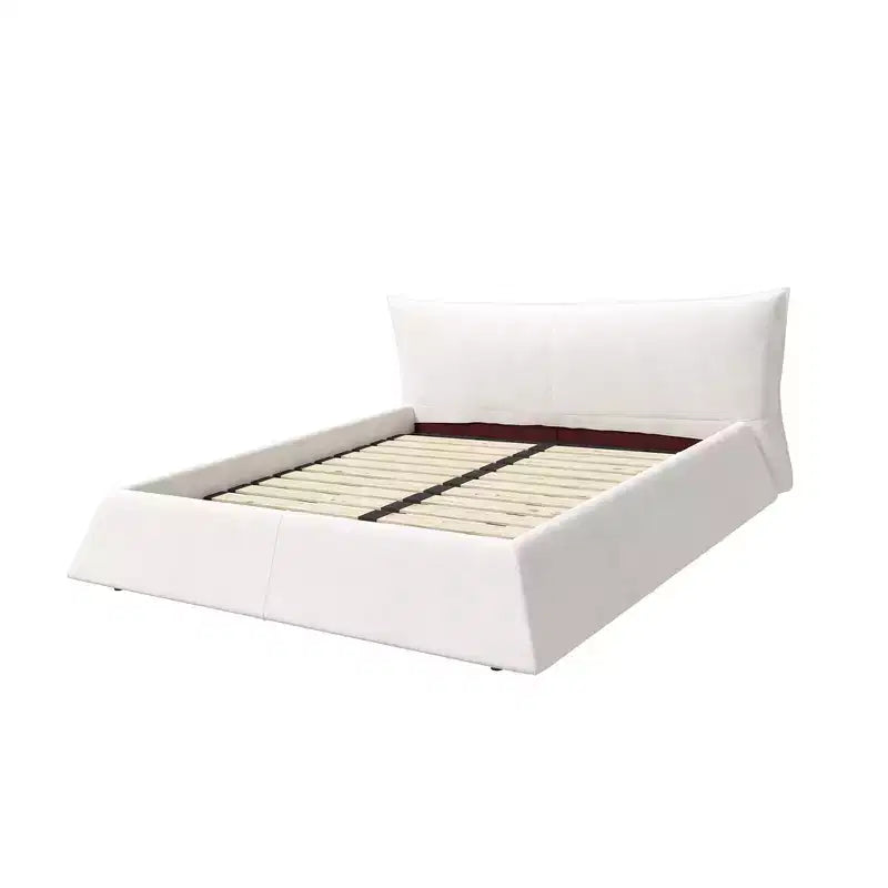 Letto a piattaforma imbottito king size, struttura letto in metallo e legno massiccio con testiera in velluto dalla forma speciale