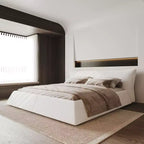 Letto a piattaforma imbottito king size, struttura letto in metallo e legno massiccio con testiera in velluto dalla forma speciale