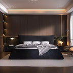 Letto a piattaforma imbottito king size, struttura letto in metallo e legno massiccio con testiera in velluto dalla forma speciale