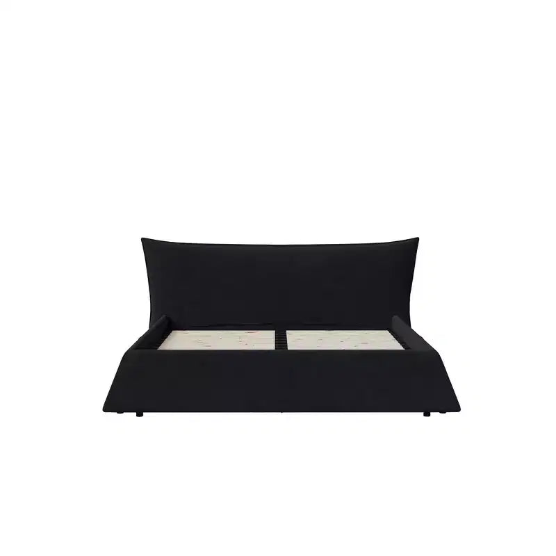 Letto a piattaforma imbottito king size, struttura letto in metallo e legno massiccio con testiera in velluto dalla forma speciale