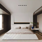 Letto a piattaforma imbottito king size, struttura letto in metallo e legno massiccio con testiera in velluto dalla forma speciale