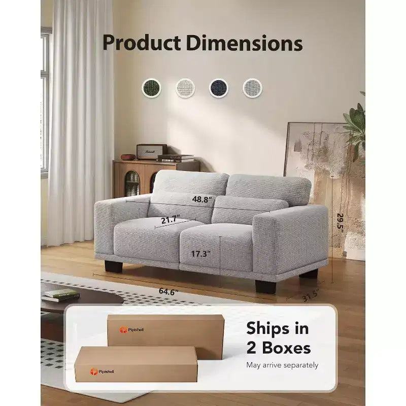 65 In Modern Couch with Deep Seats and Wide Armrests, Loveseat Couches for Living Room, Comfortable Love Seat Sofa with Max weight capacity 300 lbs