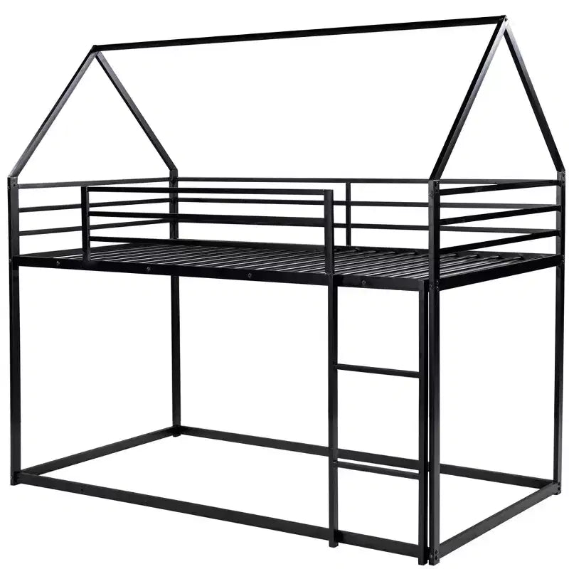 Bellemave Metal House Bunk Bed, Twin Over Twin/Twin Over Full Option, With Slide & Ladder, Guardrails, Playhouse Style Frame for Kids, Boys & Girls